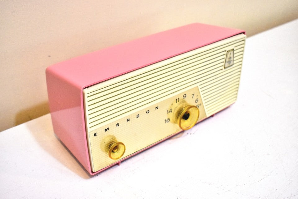 Flamingo Pink 1956 Emerson Model 927B Vacuum Tube Radio Sounds