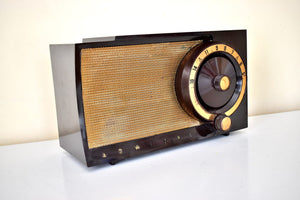 Mocha Brown and Gold 1956 Admiral 5T32 AM Vacuum Tube Radio Rare Model Rare Color Sounds Great!