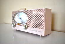 Load image into Gallery viewer, Lace Pink 1954 Admiral Model YG774 Vintage Atomic Age Vacuum Tube AM Radio Clock Sounds Great! Excellent Condition!