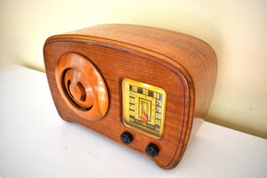 Artisan Handcrafted Wood Vintage Ingraham Emerson Model FL-418 "Humpback Bullseye" Vacuum Tube AM Radio Rare! Excellent Plus Condition!