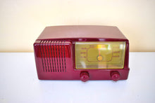 Load image into Gallery viewer, Bluetooth Ready To Go - Burgundy Red 1950 General Electric Model 411 Vacuum Tube AM Radio Alarm Clock Excellent Condition! Sounds Great!