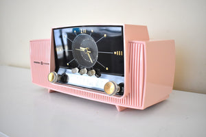 Princess Pink Mid Century 1959 General Electric Model C-416C Vacuum Tube AM Clock Radio Beauty Sounds Fantastic Pristine Condition With Original Box!