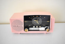Load image into Gallery viewer, Princess Pink Mid Century 1959 General Electric Model C-416C Vacuum Tube AM Clock Radio Beauty Sounds Fantastic Pristine Condition With Original Box!