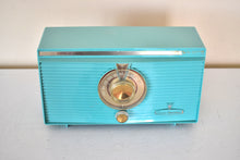 Load image into Gallery viewer, Bluetooth Ready To Go - Laguna Turquoise 1959 General Electric Model T-107B Vacuum Tube AM Radio Mid Century Sound Blaster! Excellent Condition!