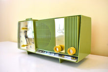 Load image into Gallery viewer, Avocado Green 1963 Motorola Model C11G Vacuum Tube AM Clock Alarm Radio Sounds Great! Rare Color! Pristine Condition!
