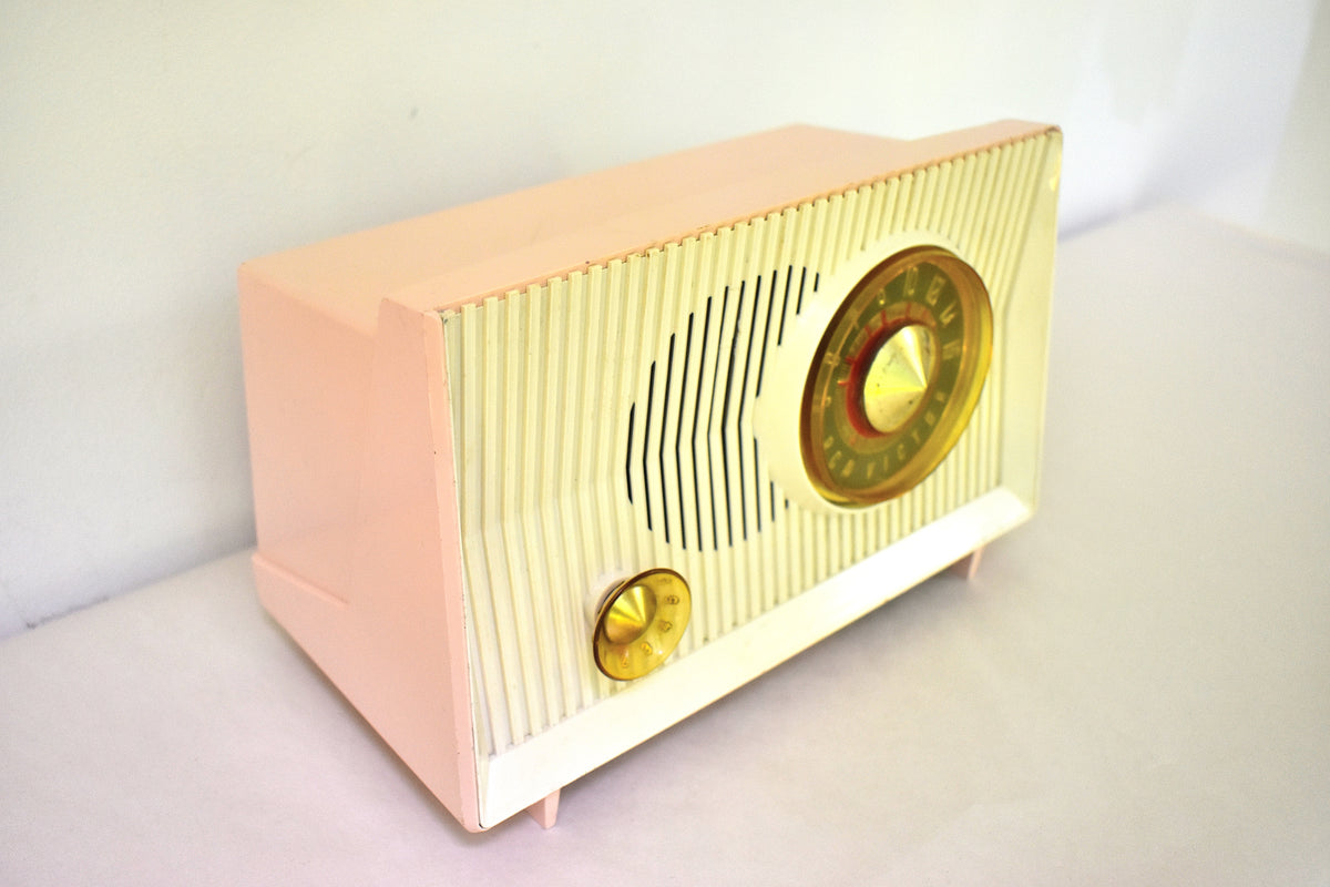 Carnation Pink White Vintage 1960 RCA Victor Model X-2FE AM 'The