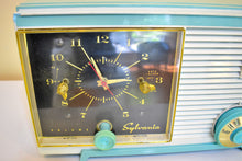 Load image into Gallery viewer, Aqua Blue and White 1960 Sylvania Model 5C11 Vacuum Tube AM Radio Sounds Great! Rare Color!