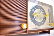 Load image into Gallery viewer, Coppertone 1964 Silvertone Model 6036 Vacuum Tube AM Clock Radio Excellent Condition and Great Sounding!