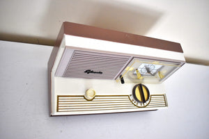 Lavender Mauve Tan 1960 Sylvania Model 5C12 Vacuum Tube AM Clock Radio Alarm Excellent Condition! Very Unique Profile and Color!
