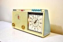 Load image into Gallery viewer, Pastel Blue 1960 Sylvania Model 5C13B Vacuum Tube AM Clock Radio Beautiful and Rare Color! Top of the Line Model!