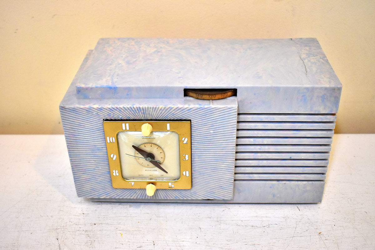 Cotton Candy Swirl 1948 Telechron Model 8h67 Vacuum Tube Am Radio Alar 