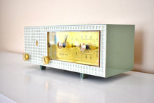 Load image into Gallery viewer, Sage Green Mid Century Vintage 1958 Zenith A519F AM Vacuum Tube Alarm Clock Radio Works Great! Excellent Condition!