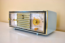 Load image into Gallery viewer, Diamond Blue 1960 Zenith Model C520B &#39;The Saxony&#39; Vacuum Tube AM Clock Radio Excellent Condition! Sounds Great!