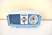 Load image into Gallery viewer, Blue on Blue Mid-Century 1963 Motorola Model C19B25 Vacuum Tube AM Clock Radio Rare Color Combo!