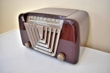 Load image into Gallery viewer, Burgundy Tan Beauty 1949 Motorola Model 68X-11Q Vintage Vacuum Tube AM Clock Radio Great Sounding and Looking!