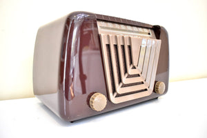 Burgundy Tan Beauty 1949 Motorola Model 68X-11Q Vintage Vacuum Tube AM Clock Radio Great Sounding and Looking!