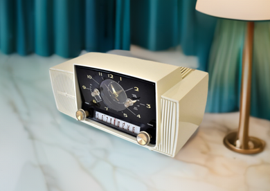 Snow White Mid-Century Modern 1959 General Electric Model C-430A Vacuum Tube AM Clock Radio Beauty! Sounds Great!
