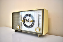 Load image into Gallery viewer, Olive and Ivory 1964 Silvertone Model 4036 Vacuum Tube AM Clock Radio Excellent Condition and Great Sounding!