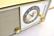 Load image into Gallery viewer, Olive and Ivory 1964 Silvertone Model 4036 Vacuum Tube AM Clock Radio Excellent Condition and Great Sounding!