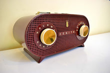 Load image into Gallery viewer, Burgundy Red 1955 Zenith Model R510R Vacuum Tube AM Radio Oval Owl Eyes! Excellent Condition! Sounds Great!