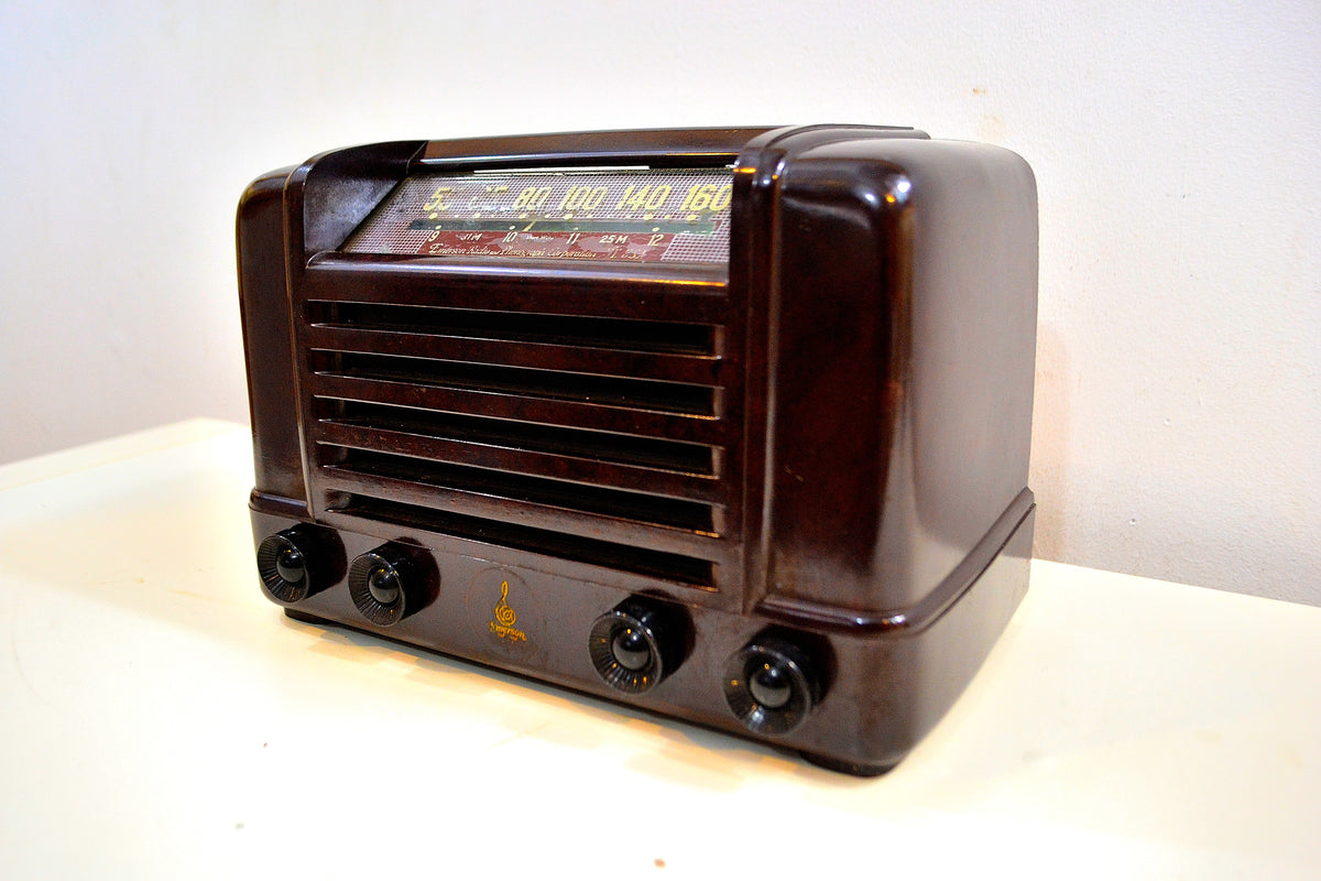 ウェンジ ブラウン ベークライト 1947 エマーソン モデル 514 AM 短波真空管ラジオ 素晴らしいサウンド!
