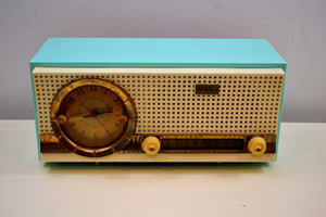 Chalfonte Blue Retro Jetsons 1960 Truetone D2801 Tube AM Clock Radio Totally Restored! - [product_type} - Truetone - Retro Radio Farm
