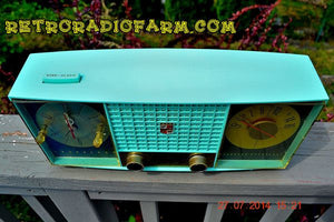 SOLD! - Sept. 29, 2014 - STUNNING AQUA BLUE Retro Jetsons 1957 Magnavox C5 Tube AM Clock Radio WORKS! - [product_type} - Magnavox - Retro Radio Farm