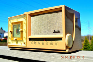 SOLD! - Sept 14, 2014 - BEAUTIFUL SANDY TAN Retro Space Age 1956 Arvin Tube AM Clock Radio WORKS! - [product_type} - Arvin - Retro Radio Farm