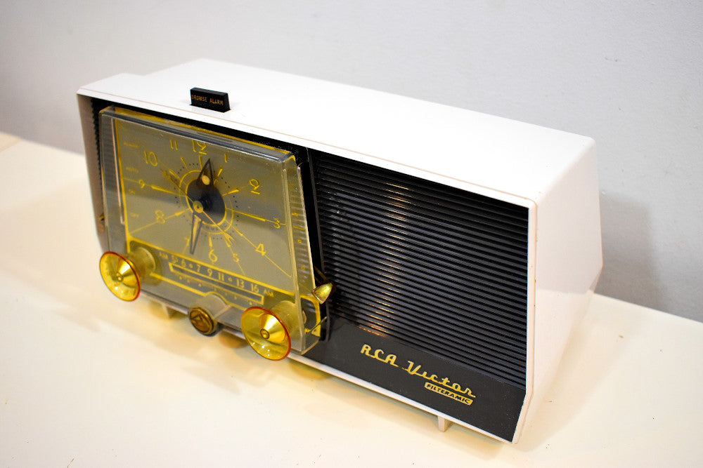 チャコールとホワイト 1959 RCA Victor Model 1-C-5JE 真空管 AM クロック ラジオは夢のようです。 – Retro  Radio Farm