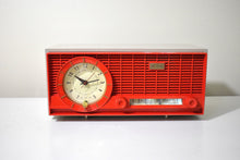 Load image into Gallery viewer, Red and Grey Mid Century Retro 1959-1961 CBS Model C220 Vacuum Tube AM Clock Radio Never Before Seen Color Combo!