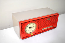 Load image into Gallery viewer, Red and Grey Mid Century Retro 1959-1961 CBS Model C220 Vacuum Tube AM Clock Radio Never Before Seen Color Combo!