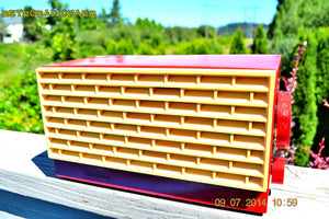 SOLD! - Dec 25, 2014 - CRIMSON RED Retro Vintage 1950's or 60's Teletone Unknown Model AM Tube Radio WORKS!