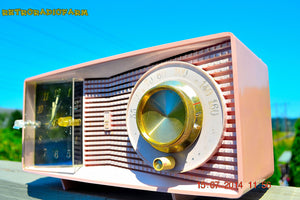 SOLD! - Aug 2, 2014 - MID-CENTURY MARVEL Pink Retro Jetsons Late 50's early 60's Motorola C23P Tube AM Clock Radio WORKS! - [product_type} - Motorola - Retro Radio Farm