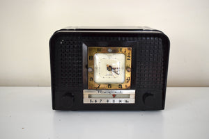 Raja Brown Bakelite 1954 Regal Model c527L Vacuum Tube AM Clock Radio Superlative Looking and Sounding!
