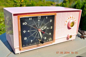 SOLD! - Sept 28, 2014 - BUBBLE GUM Pink Retro 1956 RCA Victor Model 6-C-5 AM Clock Radio Works! - [product_type} - RCA Victor - Retro Radio Farm