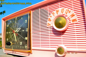 SOLD! - Sept 28, 2014 - BUBBLE GUM Pink Retro 1956 RCA Victor Model 6-C-5 AM Clock Radio Works! - [product_type} - RCA Victor - Retro Radio Farm