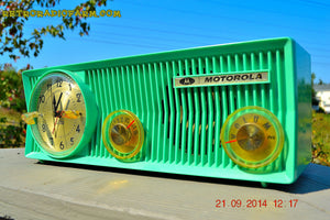 SOLD! - Oct 12, 2014 - SEA GREEN Retro Jetsons 1957 Motorola 57CS Tube AM Clock Radio Works! Quiet Clock! - [product_type} - Motorola - Retro Radio Farm