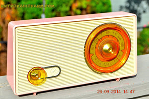 SOLD! - Sept 30, 2014 - POWDER PINK Retro Jetsons Vintage 1958 RCA 1-RA-43 AM Tube Radio WORKS!
