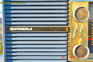 SOLD! - Dec 5, 2014 - BLUE SLATE Retro Jetsons Vintage 1959 Motorola Model 66C AM Tube Clock Radio WORKS! - [product_type} - Motorola - Retro Radio Farm