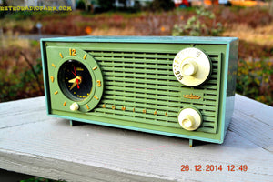 SOLD! - Dec 30, 2014 - PEA GREEN FANTASY Vintage 1955 Admiral 4E3A AM Tube Clock Radio Works! - [product_type} - Admiral - Retro Radio Farm