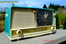 Load image into Gallery viewer, SOLD! - Sept 12, 2015 - Aqua and White Retro Jetsons 1956 RCA Victor 9-C-7LE Tube AM Clock Radio Totally Restored! - [product_type} - RCA Victor - Retro Radio Farm