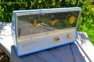 SOLD! - Dec 9, 2015 - CORNFLOWER Blue Retro Jetsons 1959 Westinghouse Model H711T5 Tube AM Clock Radio Totally Restored! - [product_type} - Westinghouse - Retro Radio Farm