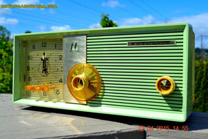 SOLD! - Aug 19, 2015 - BLUETOOTH MP3 READY - COOL MINT GREEN Retro Jetsons 1957 Motorola 5C25GW Tube AM Clock Radio Totally Restored! - [product_type} - Motorola - Retro Radio Farm