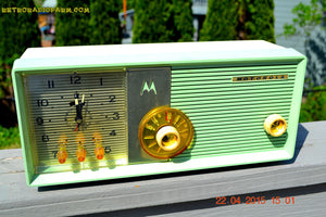 SOLD! - Aug 19, 2015 - BLUETOOTH MP3 READY - COOL MINT GREEN Retro Jetsons 1957 Motorola 5C25GW Tube AM Clock Radio Totally Restored!