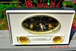 SOLD! - Aug 5, 2015 - Charcoal Grey Retro Jetsons Vintage 1959 RCA Victor Model 1-RD-50 AM Tube Clock Radio Totally Restored!