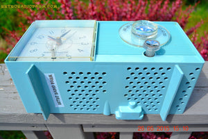 SOLD! - July 23, 2015 - POWDER BLUE Mid Century Jetsons 1959 General Electric Model C-404B Tube AM Clock Radio Totally Restored! - [product_type} - General Electric - Retro Radio Farm