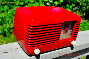 SOLD! - July 28, 2015 - LIPSTICK RED Vintage Deco Retro 1947 Philco Transitone 48-200 AM Bakelite Tube Radio Works! Wow! - [product_type} - Philco - Retro Radio Farm