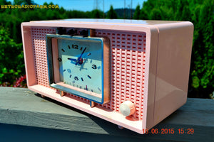 SOLD! - Sept 9, 2015 - BLUETOOTH MP3 READY - BIG PINK Mid Century Retro Jetsons 1956 Sylvania Model R598-7509 Tube AM Clock Radio Totally Restored! - [product_type} - Sylvania - Retro Radio Farm