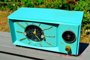 SOLD! - Nov 24, 2015 - BLUETOOTH MP3 READY - Aquamarine Retro Jetsons 1959 Westinghouse Model H671T5 Tube AM Clock Radio Totally Restored! - [product_type} - Westinghouse - Retro Radio Farm