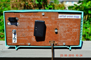 SOLD! - Nov 24, 2015 - BLUETOOTH MP3 READY - Aquamarine Retro Jetsons 1959 Westinghouse Model H671T5 Tube AM Clock Radio Totally Restored! - [product_type} - Westinghouse - Retro Radio Farm